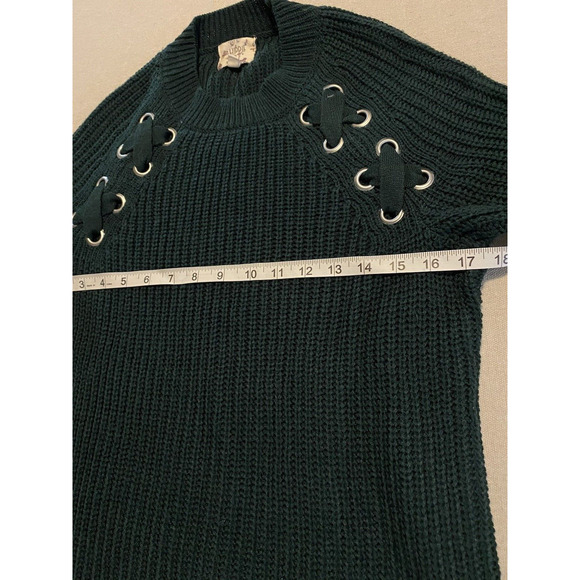 Hippie Rose Sweater Womens Small Green Ribbon Ties Pullover Fisherman Turtleneck - Picture 9 of 12